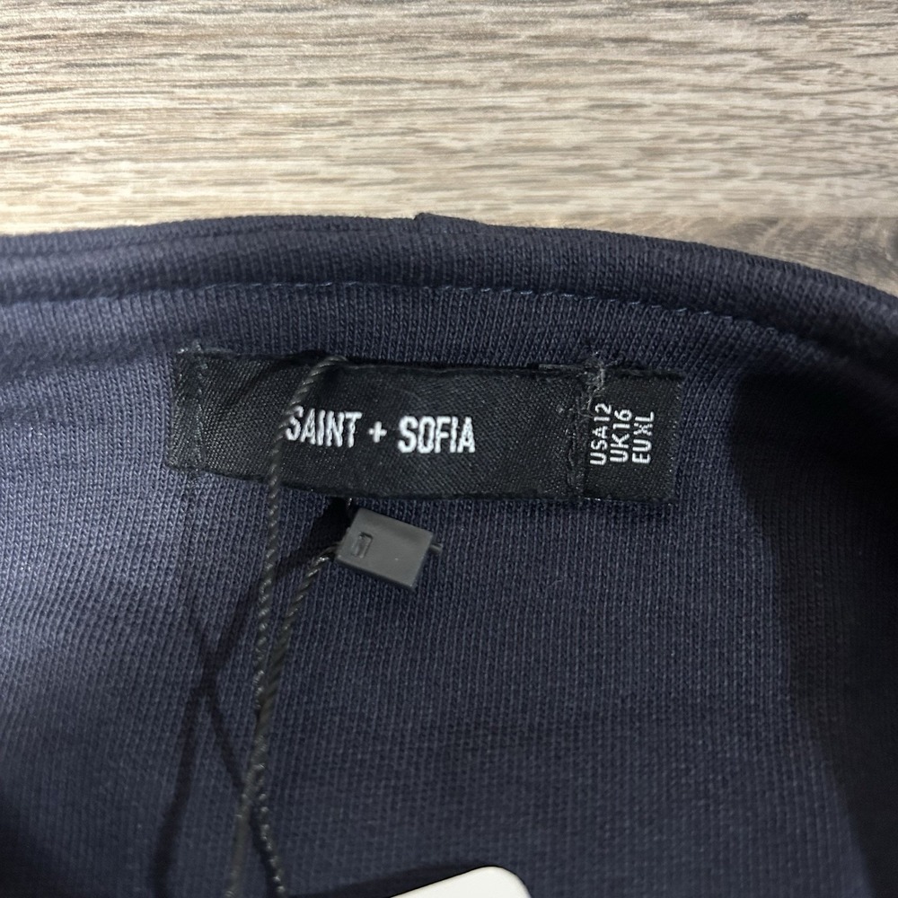 NEW Saint + Sofia Women's Cotton Biker Jacket - Navy/Red Stripe Size 12 - Picture 8 of 8